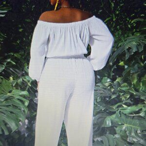 NWT Solid WHITE Off Shoulder Long Sleeve Drawstring Waist & Cuffs 1X